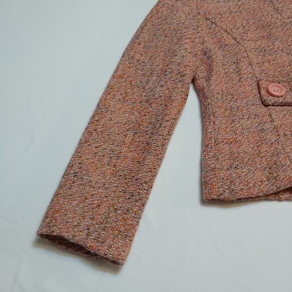 Gap Vtg Women Blazer Size 8P 3 Button Tweed Blush Pink Crop Acetate Lining - Picture 11 of 12